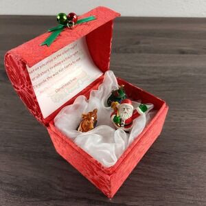 Vintage Christmas Red Brocade Santa Reindeer Wind Up Music Box